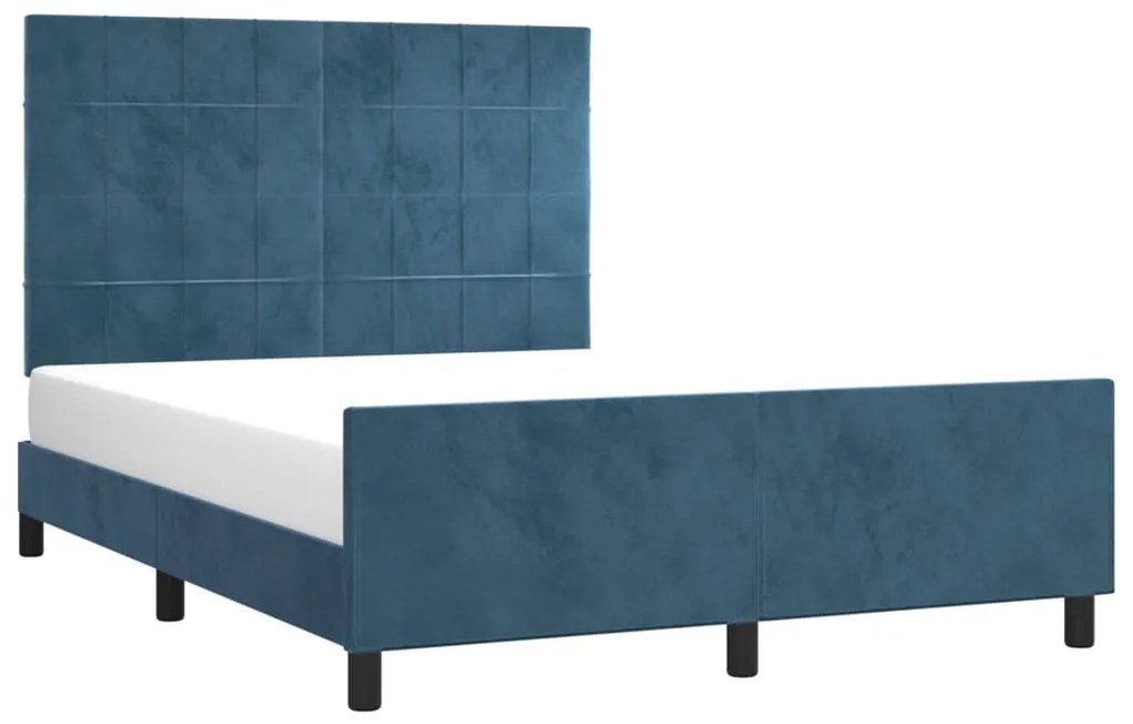Estrutura de cama sem colchão 140x200 cm veludo azul-escuro