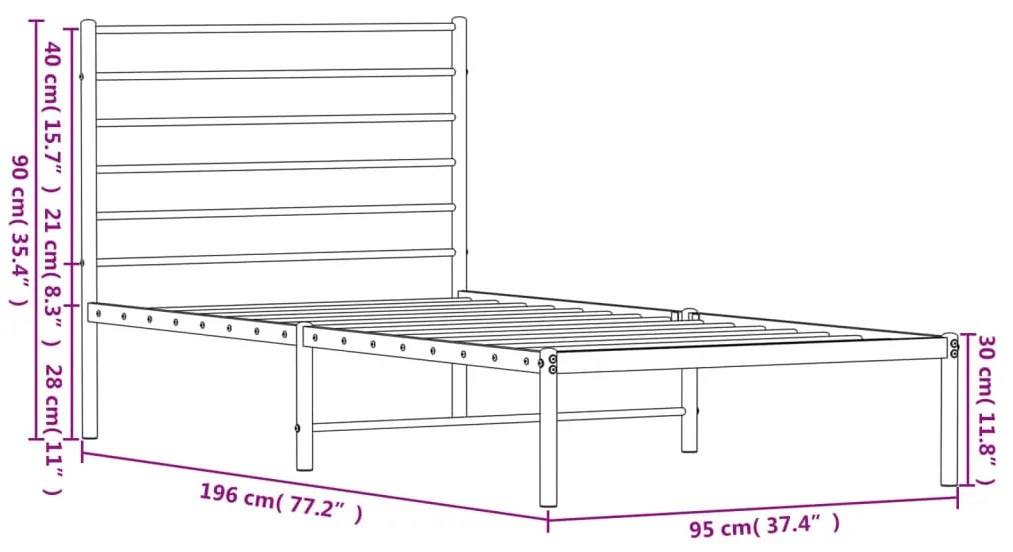 Estrutura de cama com cabeceira 90x190 cm metal branco