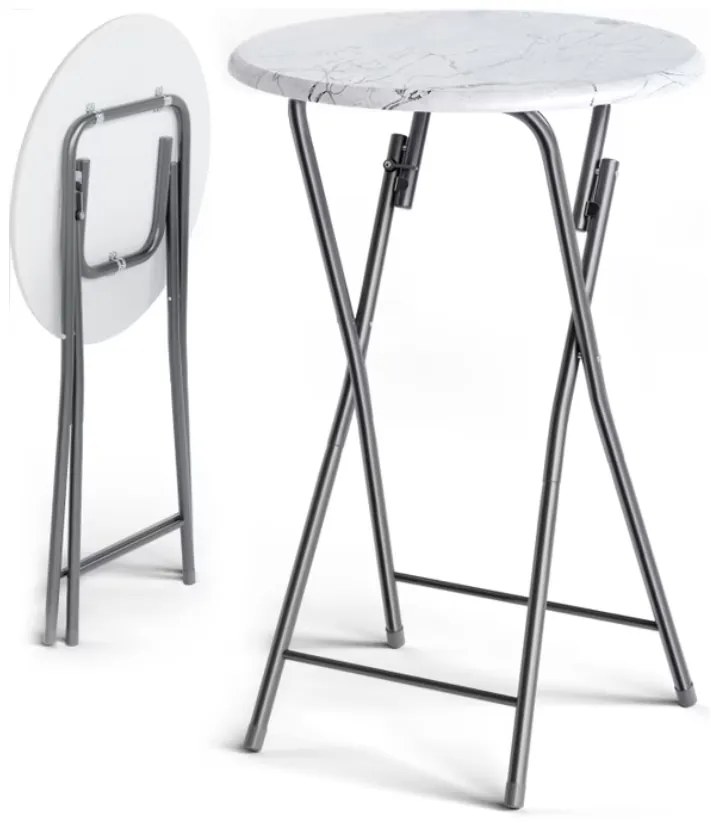 Mesa alta com aspeto de mármore Ø60cm dobrável branca