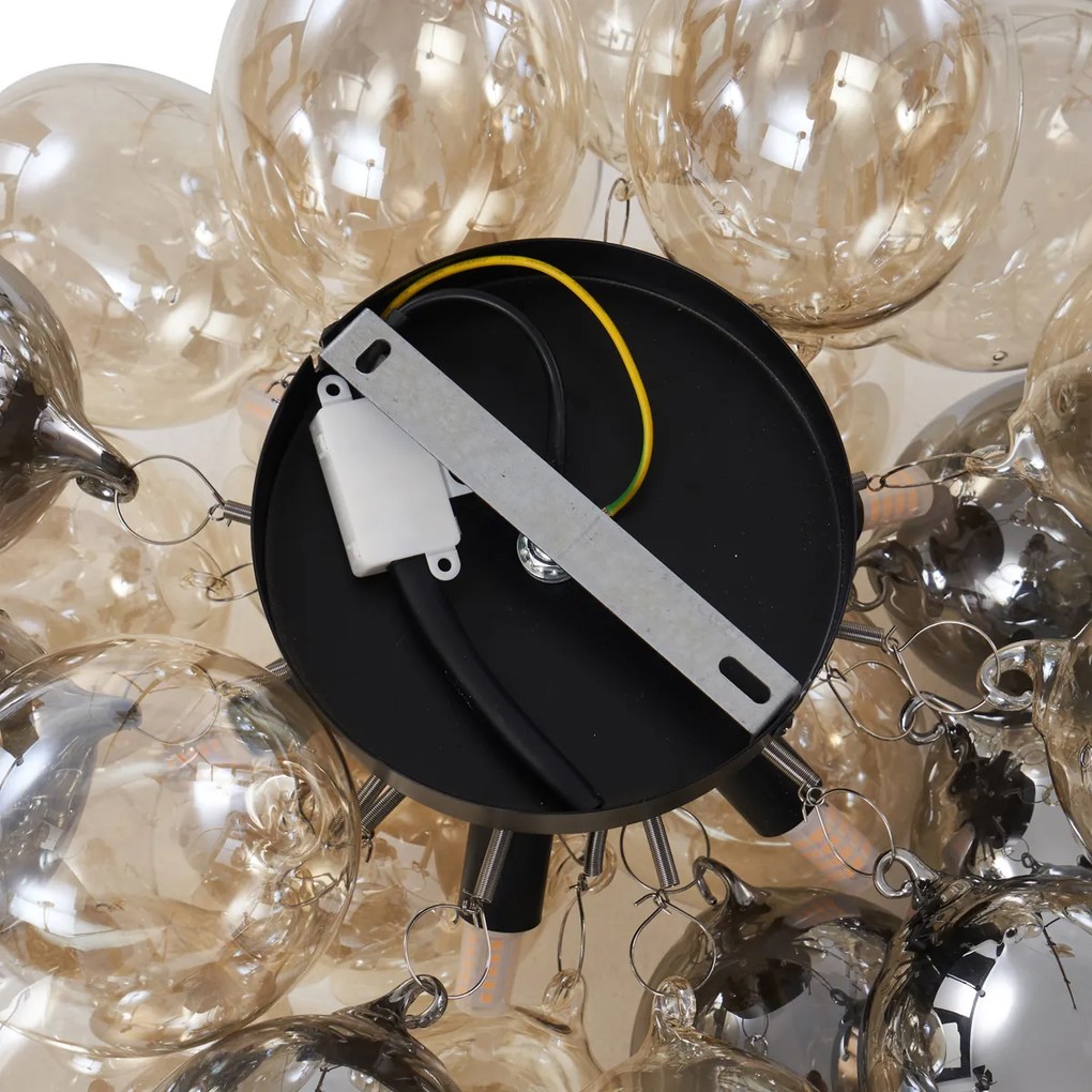 Candeeiro de Teto Design Preto com Âmbar e Vidro Fumê 6 Luzes - Uvas