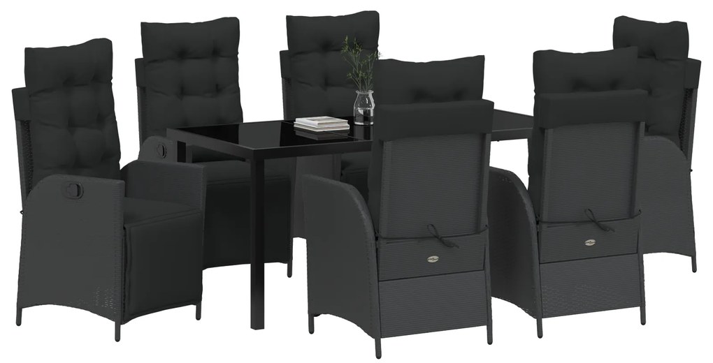 Conjunto de Jantar de Jardim de 7 Peças Preto Poli Rattan