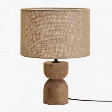 Candeeiro De Mesa Em Madeira De Manga Diniz ↑18 Cm & Linho Bege Ø30 Cm - ↑20 Cm Arlina - Sklum