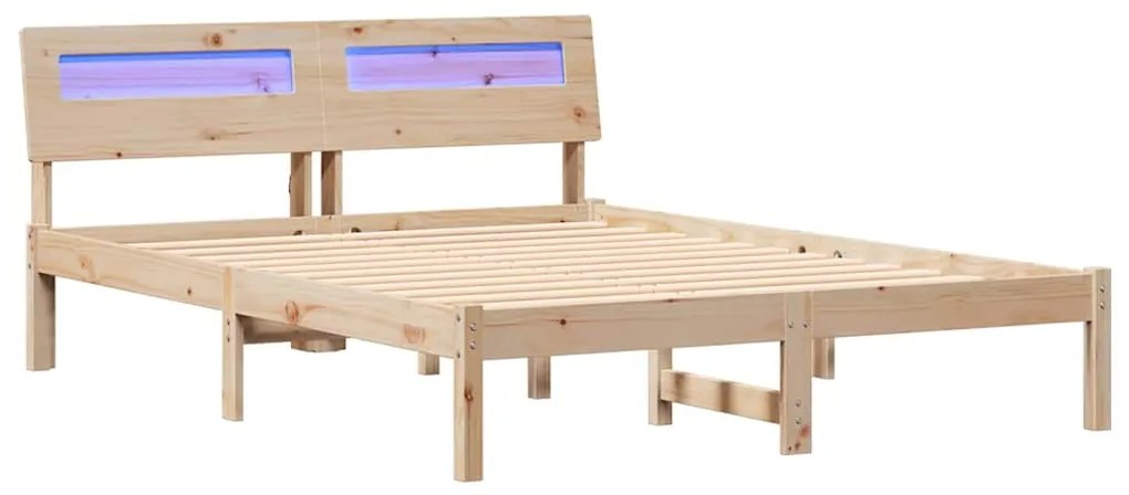 Estrutura da Cama com luzes de tira LED com cabeceira Castanho 120 x 2