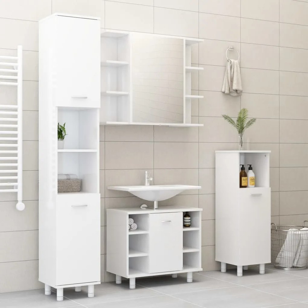 vidaXL 4 pcs conj. móveis casa de banho contraplacado branco brilhante