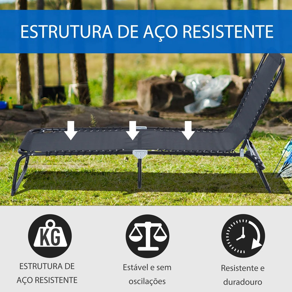 Outsunny Espreguiçadeira Dobrável e Ajustável em 4 Posições Espreguiçadeira Reclinável de Jardim para Exterior Estrutura de Aço 197x58x76cm Preto