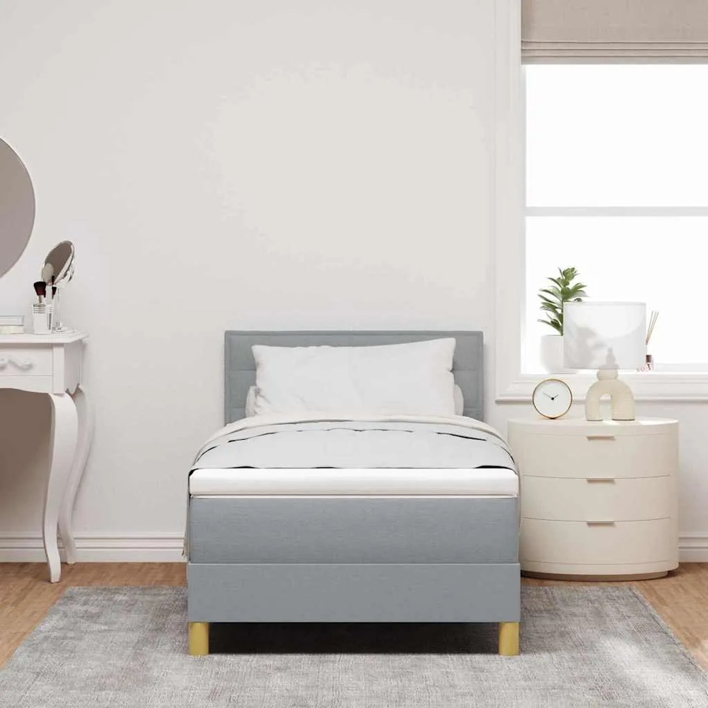 Cama Box com Colchão e LED Cinza Claro 100x200 cm Tecido