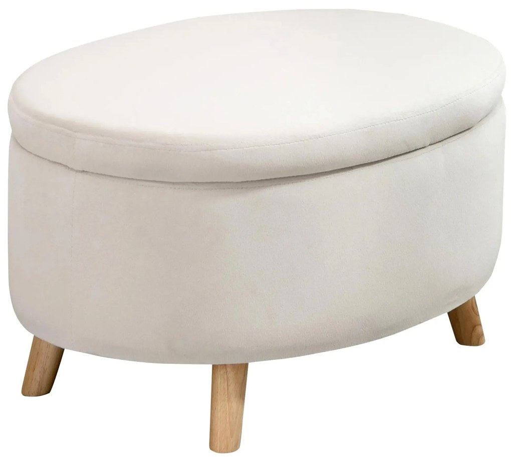 HOMCOM Otomano Puff Estofado em Veludo Acolchoado Banco de Armazenamento com Tampa Removível e Pés de Madeira para Dormitórios Sala de Estar Corredor 71x51,5x42 Bege