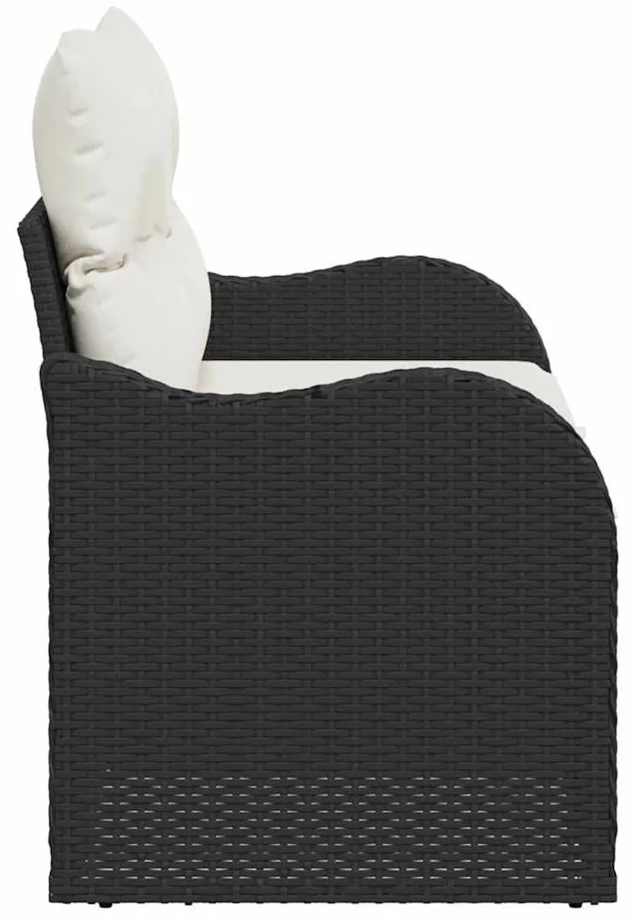 Sofá de Jardim para 2 Pessoas com Almofadas Preto Rotan Sintético