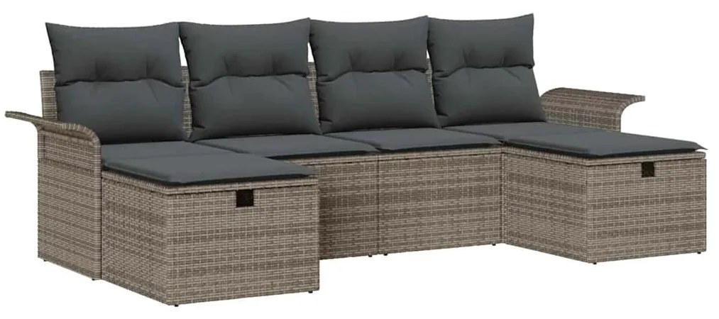 Conjunto de Sofá de Jardim de 6 Peças com Almofadas Cinza Rattan Sinté
