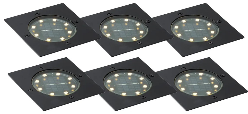 Conjunto de 6 Focos de Chão Quadrados Pretos Incl. LED IP65 Solar - Terry