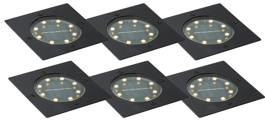Conjunto de 6 projetores de chão pretos quadrados incluindo LED IP65 Solar - Terry