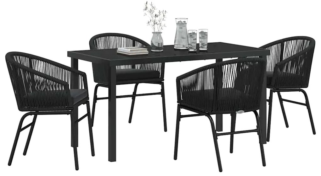 Conjunto de jantar de jardim de 5 peças - Rattan polido chique em pret