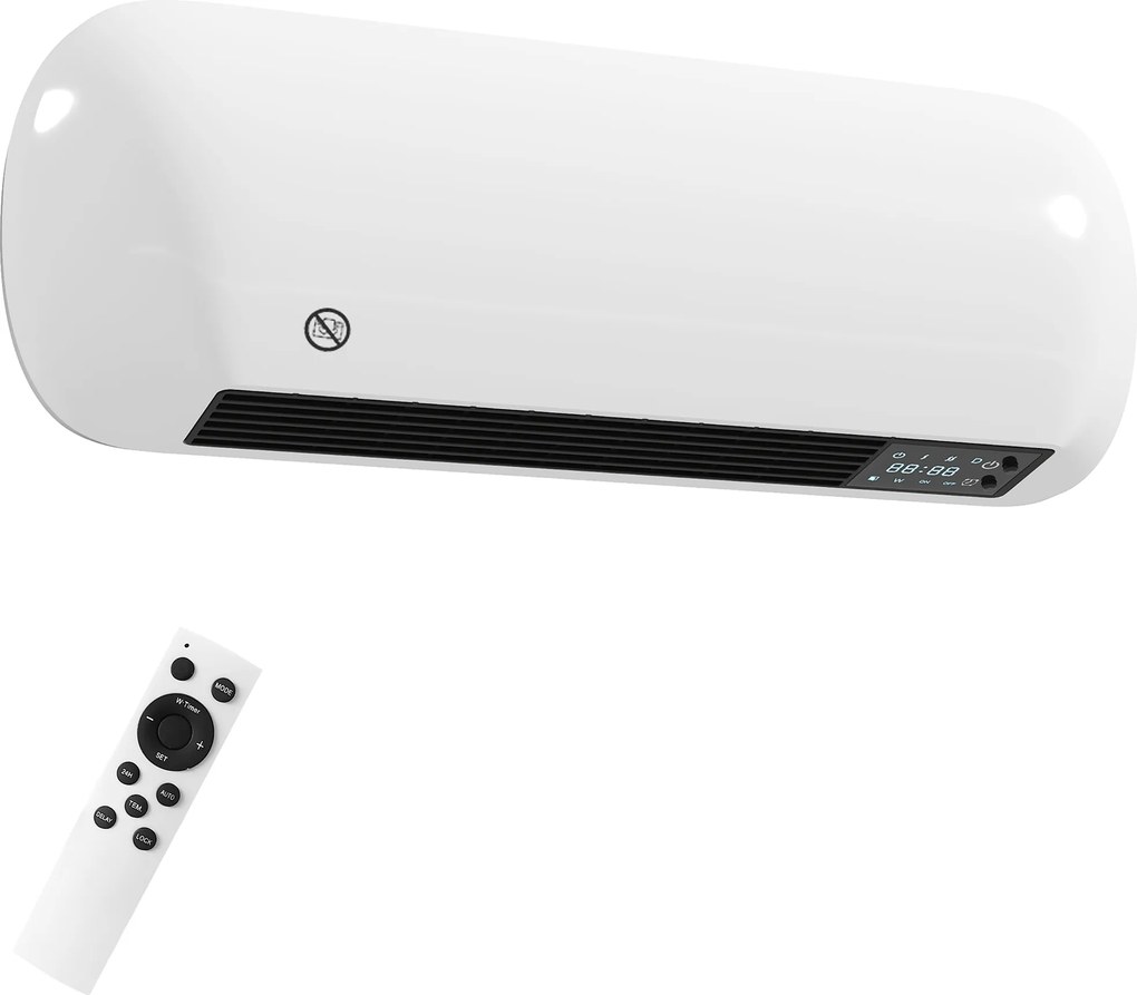 Aquecedor Elétrico de Parede 2000 W com 3 Modos, Ecrã LED, Termóstato, Temporizador e Oscilação Branco