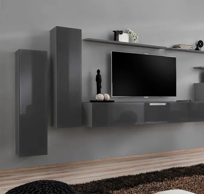 Armário Suspenso Paçô – 30x120 cm – Cinzento com Porta Alto Brilho e C