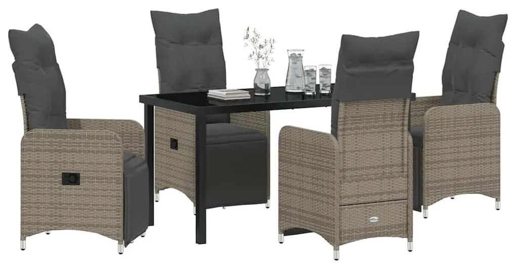 Conjunto de Jantar de Jardim 5 Peças com Almofadas em Rattan Sintético