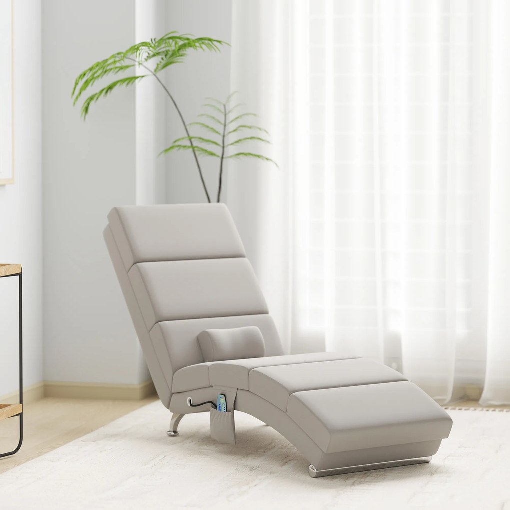 Poltrona relaxante de sala, com função de massagem e aquecimento, com comando à distância e almofada, tecido com efeito de linho, cor creme