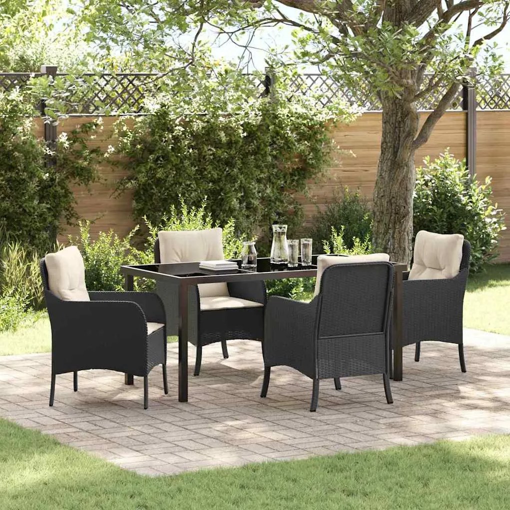 Conjunto de Jantar de 5 Peças com Almofadas Rattan Poli Preto