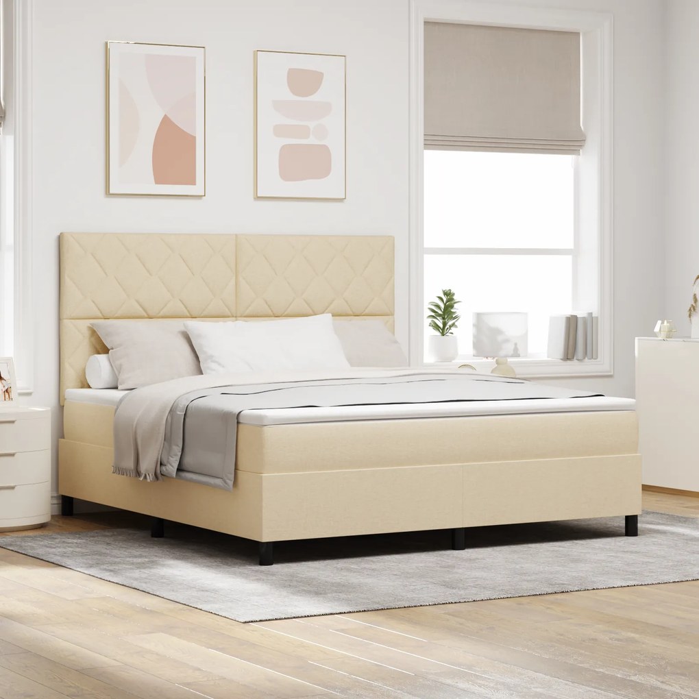 vidaXL Cama Box Spring com Colchão Creme Super King Tecido