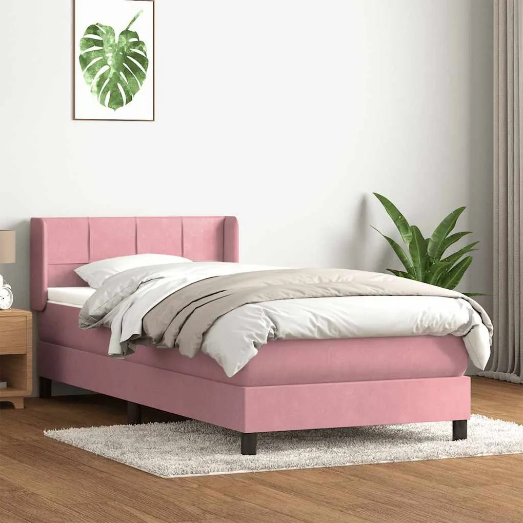 vidaXL Cama com molas/colchão rosa 80x210 cm veludo