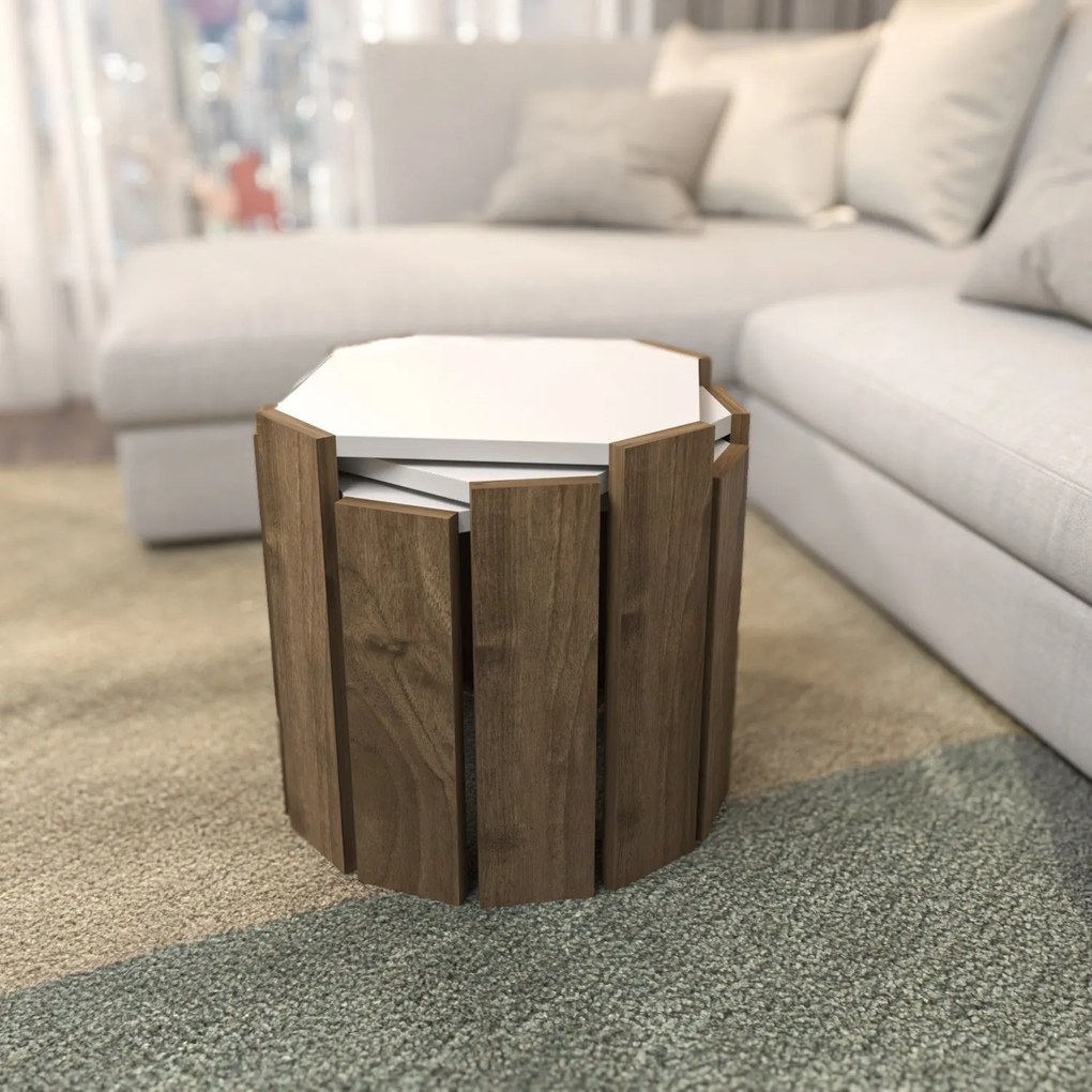 Mesa de Centro Lori – Branco/Nogueira – 44,5 x 41 x 44,5 cm