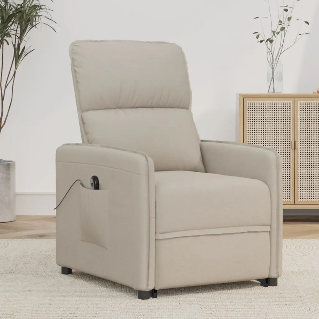 3143320 vidaXL Poltrona elevatória tecido de microfibra cor creme