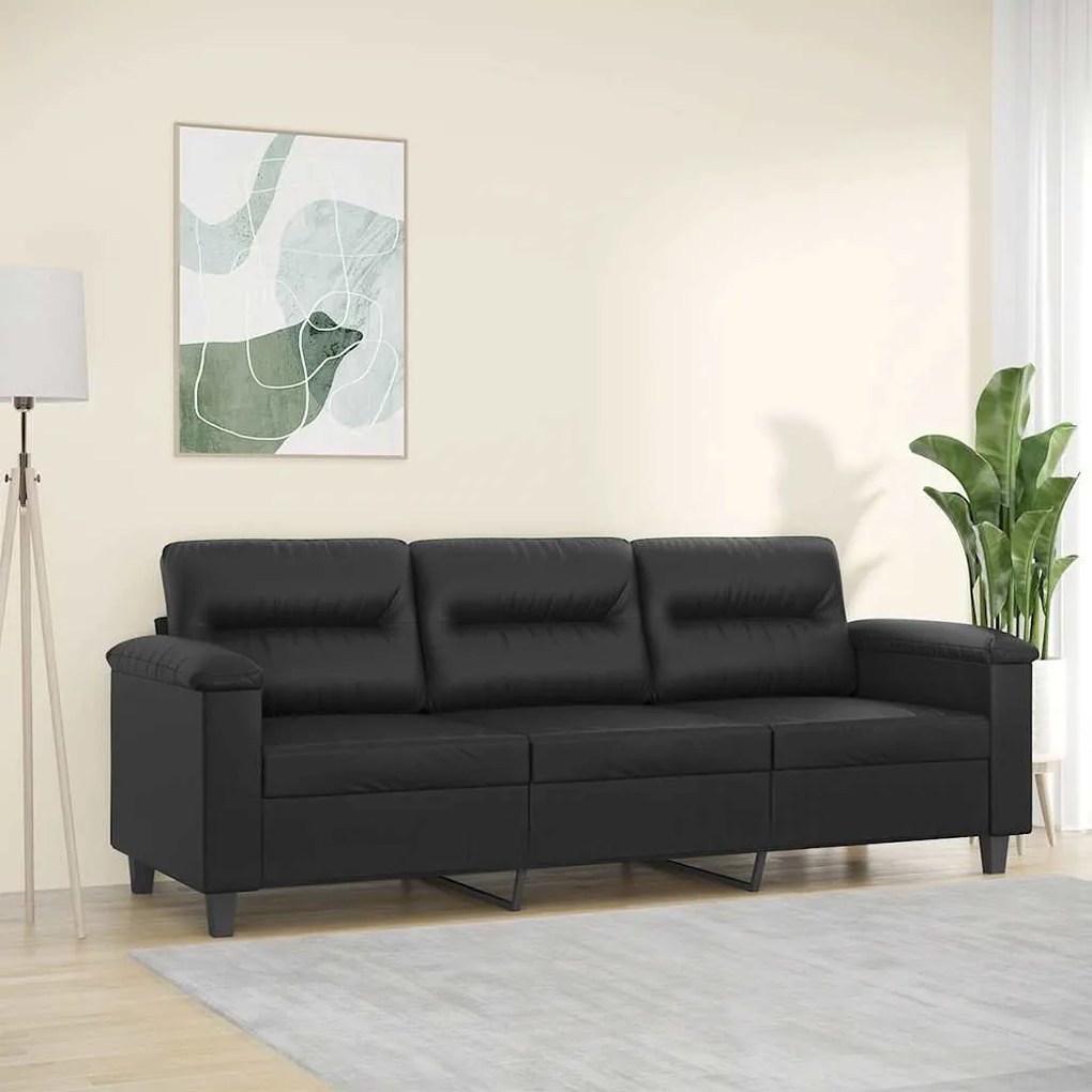 vidaXL Sofá de 3 lugares 180 cm couro artificial preto
