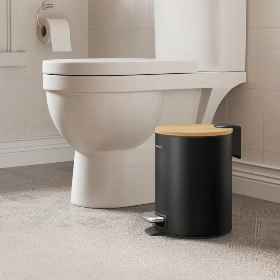 Caixote de lixo para casa de banho com tampa e pedal silencioso, 3 litros, preto
