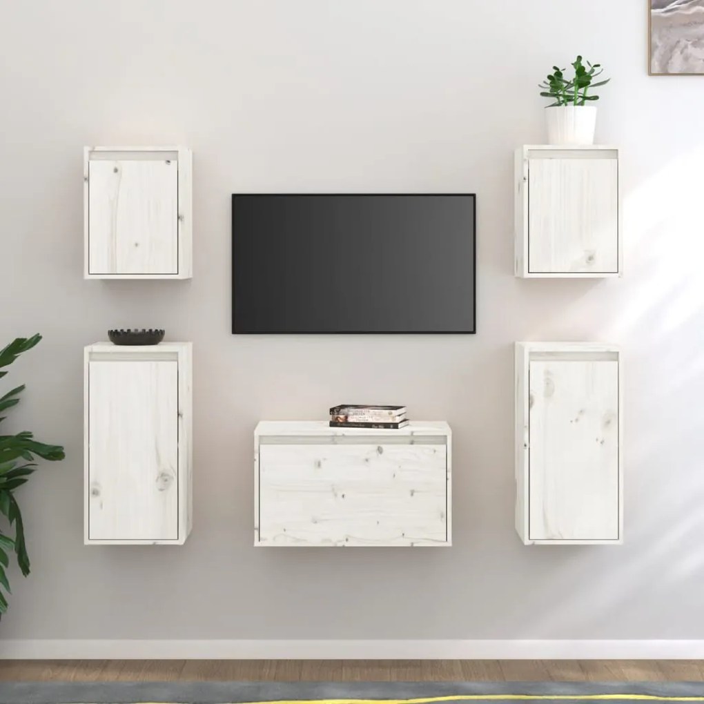 vidaXL Móveis de TV 5 pcs madeira de pinho maciça branco