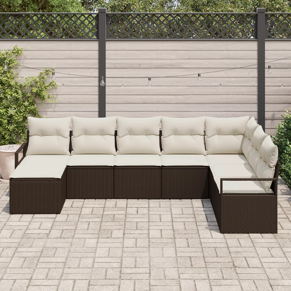 Conjunto de Sofá de Jardim com Almofadas vidaXL 8 Peças Castanho Vime