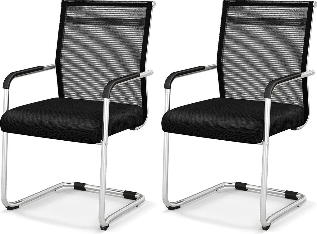 Conjunto de 2 Cadeiras de Escritório com Braços, 54 x 54 x 95 cm, Base Resistente, Preto