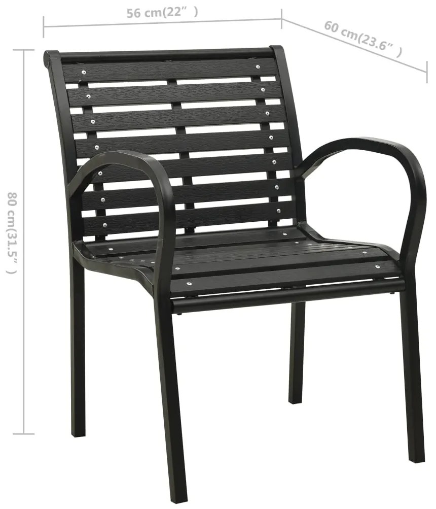 Cadeiras de jardim 2 pcs aço e WPC preto