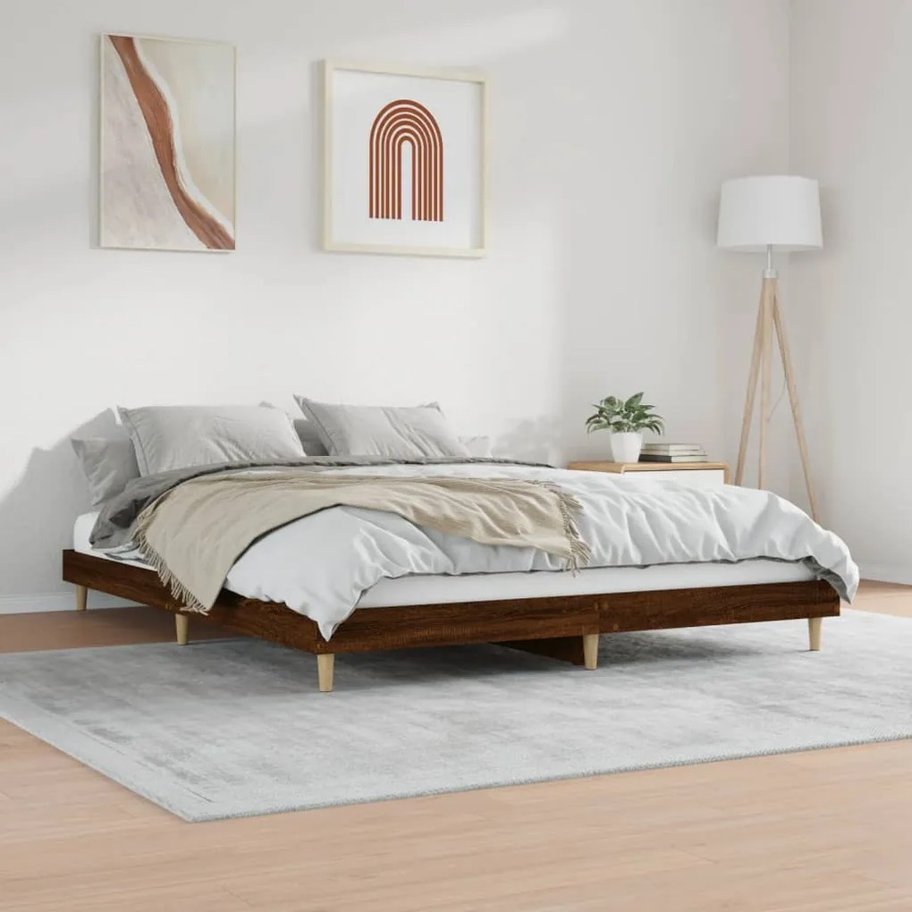 Estrutura cama s/ colchão derivados madeira carvalho castanho