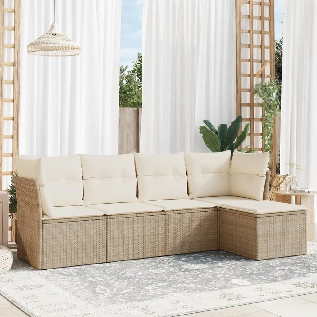 vidaXL 5 pcs conjunto de sofás p/ jardim com almofadões vime PE bege