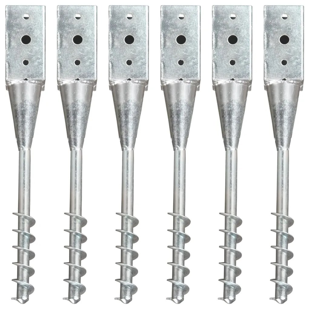vidaXL Estacas de enterrar 6 pcs 10x10x57 cm aço galvanizado prateado