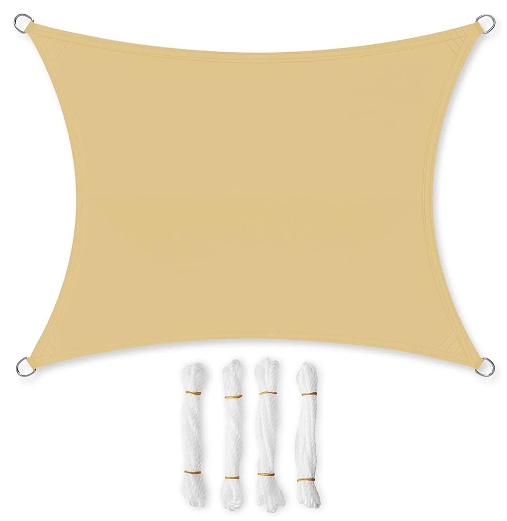 Vela de proteção solar SONGMICS de 3 x 4 m, resistente à água até 1000 mm, 93% de proteção UV, em poliéster resistente a rasgos, à prova de intempéries, para jardim, pátio, terraço, camping, cor areia GSH34EY
