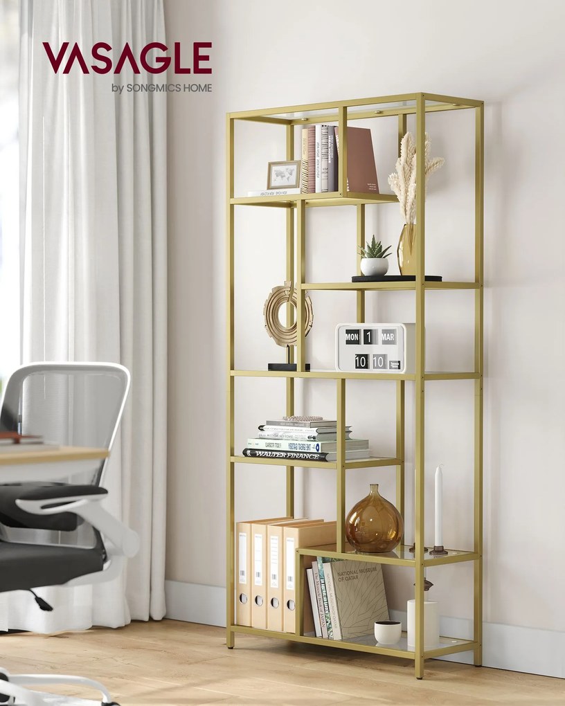 Estante com 6 prateleiras 30 x 80 x 180 cm dourado-transparente