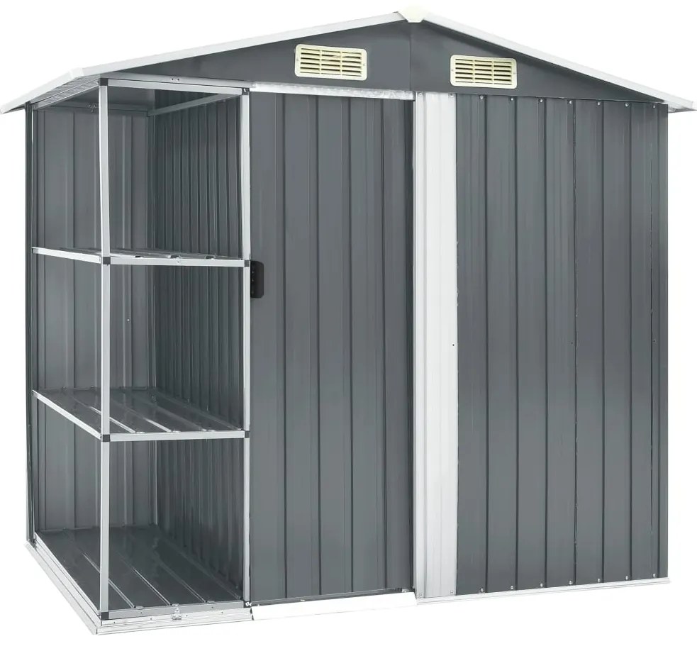 Abrigo de jardim c/ prateleiras 205x130x183 cm ferro cinzento