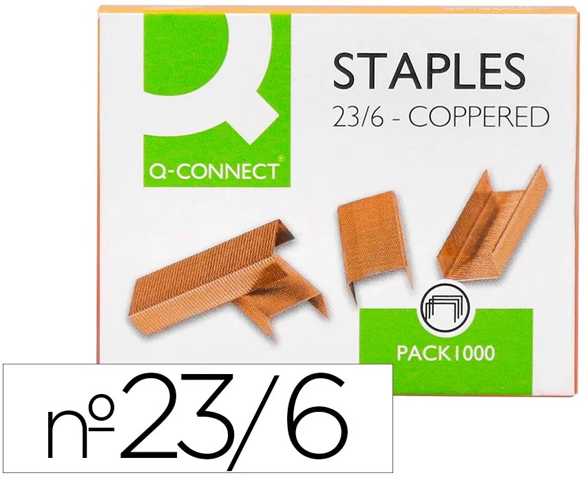 Agrafes Q-Connect Cobreados 23/6 Caixa 1000 Unidades