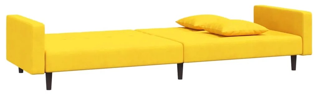 Sofá-cama 2 lugares com duas almofadas veludo amarelo