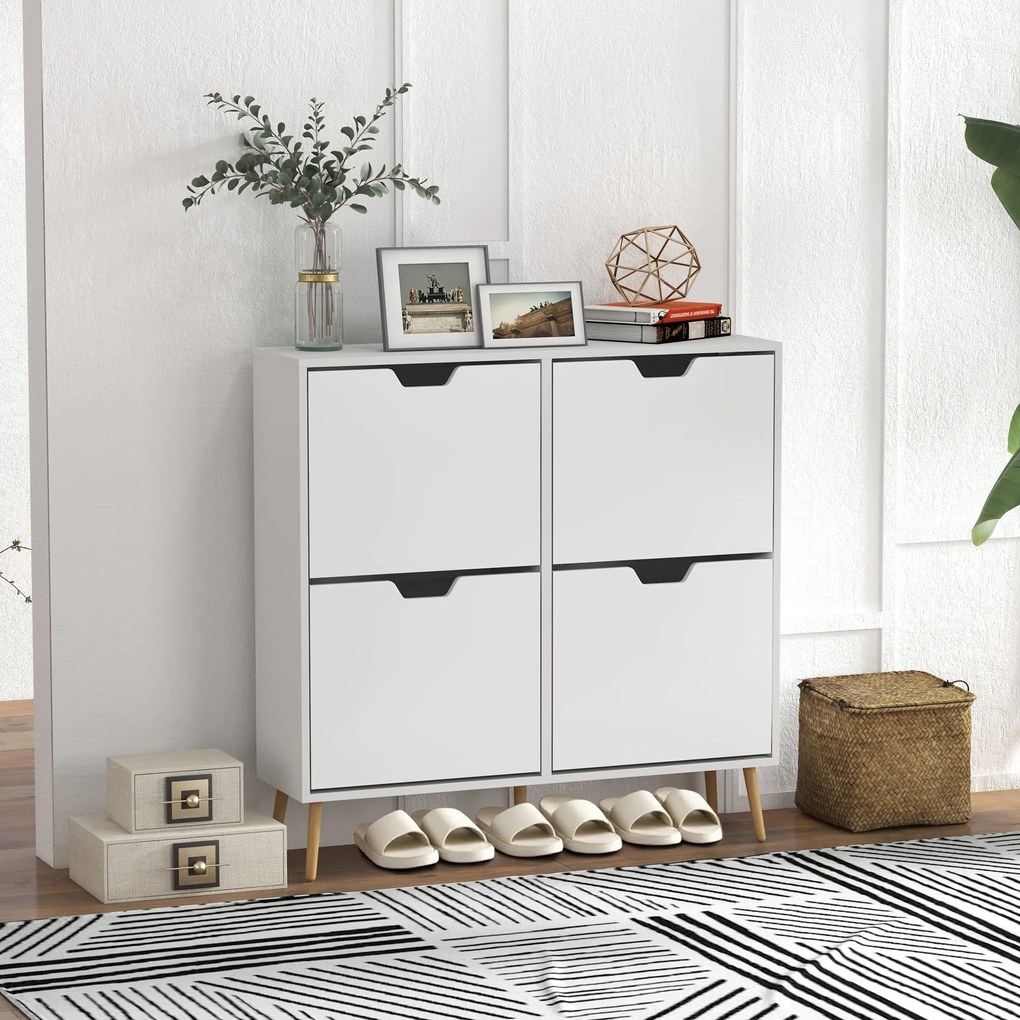 Sapateira para 16 Pares de Sapatos com 4 Gavetas e Prateleiras Ajustáveis 95x26x95 cm Branco
