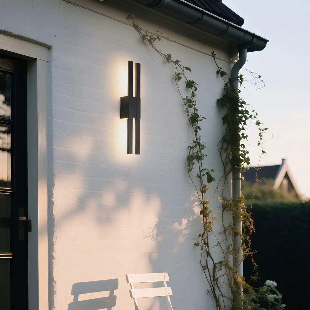 Candeeiro de parede exterior moderno preto com LED 2-luzes IP54 - Jamal