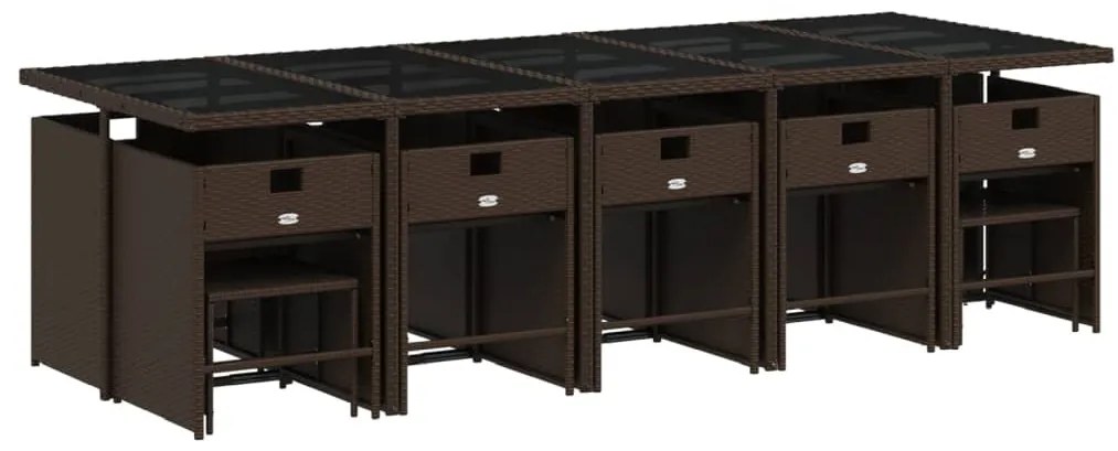 15 pcs conjunto jantar p/ jardim c/ almofadões vime PE castanho