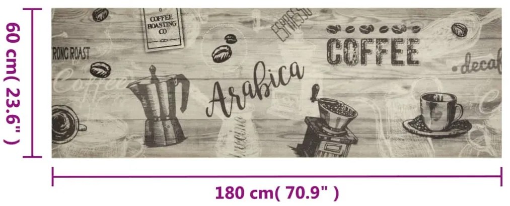 Tapete de cozinha lavável 60x180 cm veludo padrão café cinzento