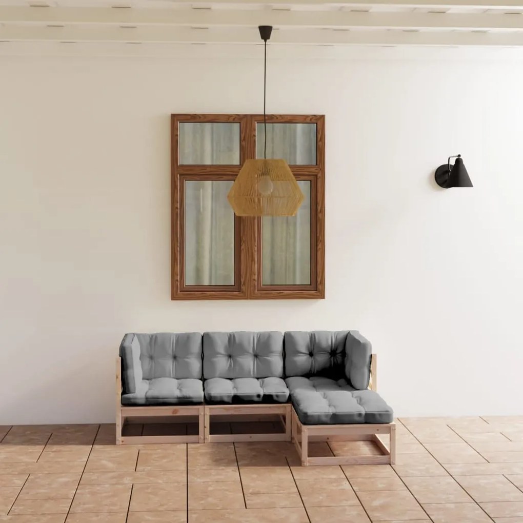 vidaXL 4 pcs conjunto lounge de jardim c/ almofadões pinho maciço