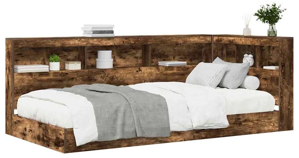 Cama estante Carvalho fumado 75x190 cm Madeira reciclada