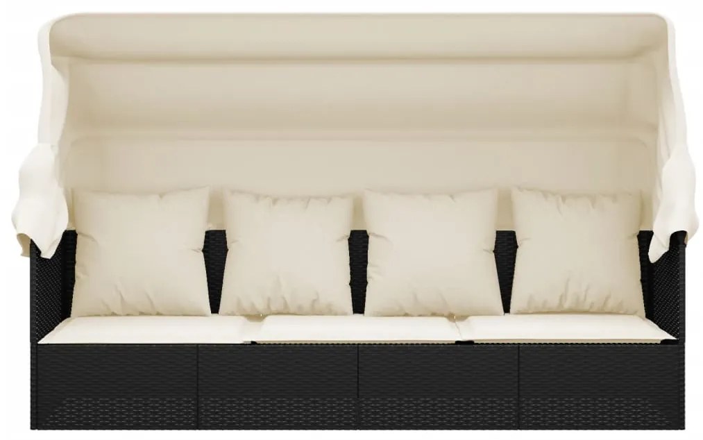 Sofá lounge de exterior c/ toldo e almofadões vime PE preto