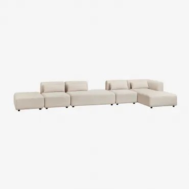 Sofá Modular Chaise Longue De Canto Direito De 4 Peças Com Divã E Puff Fogler Linho Veludo Bege Linho - Sklum