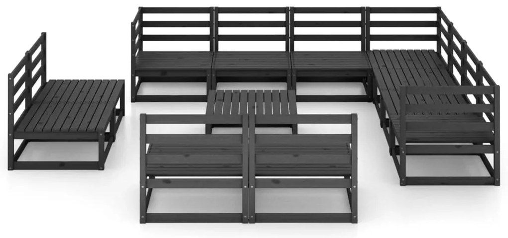 12 pcs conjunto lounge de jardim pinho maciço preto