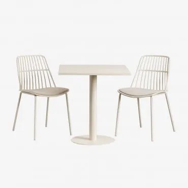 Conjunto De Mesa Quadrada Mizzi 70x70 Cm E 2 Cadeiras De Jardim Maeba Tapioca Bege - Sklum