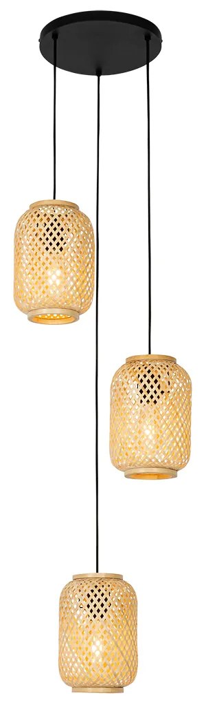 Candeeiro de suspensão oriental bambu 3 luzes - Yvonne Oriental